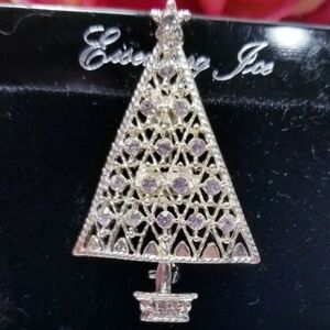 Vintage Eisenberg Ice Silver Rhinestone Christmas Tree Brooch Pin